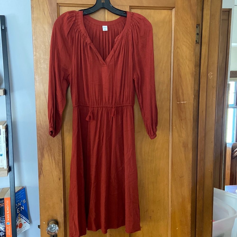 Old Navy red long sleeve tassel dress
